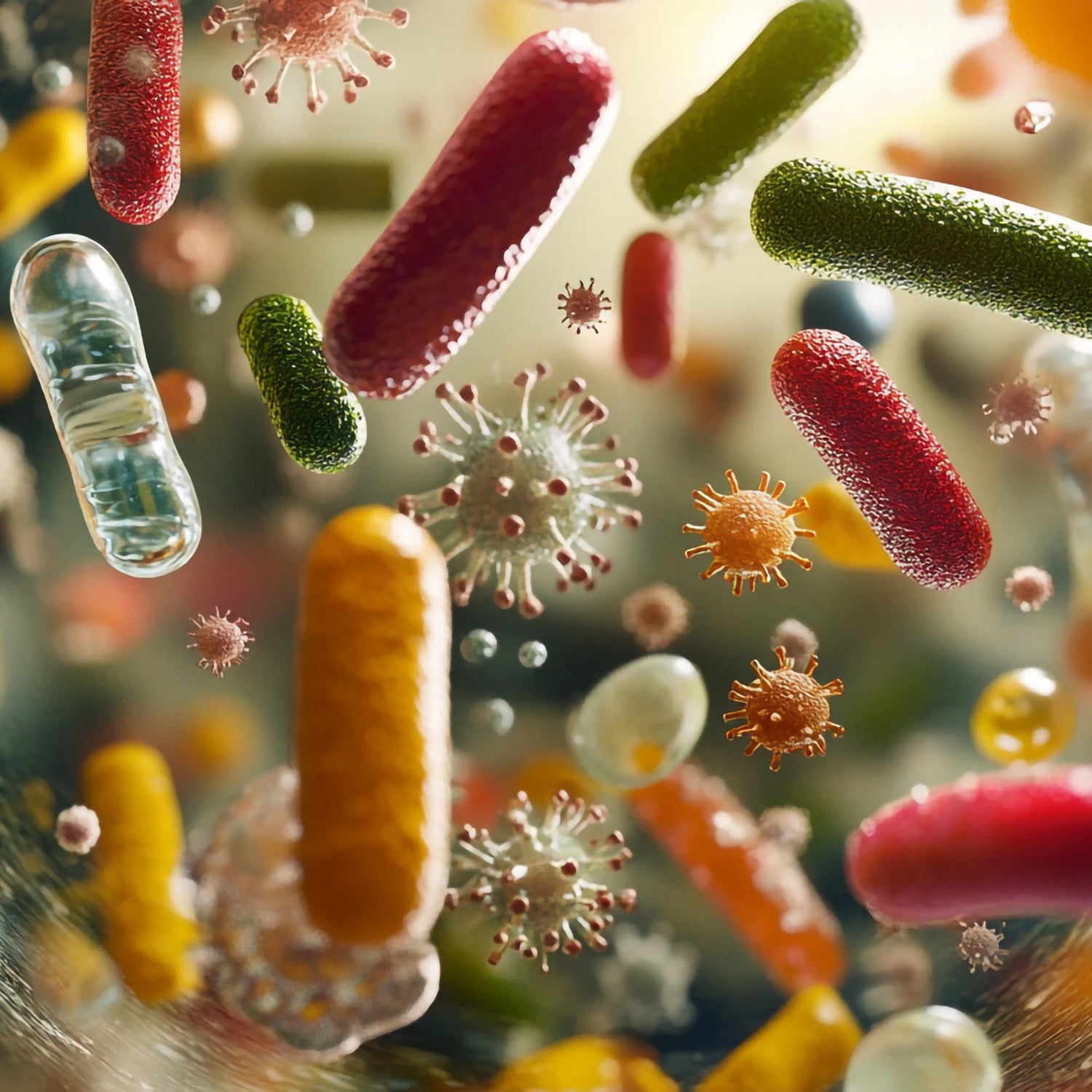 Illustration de micro-organismes et du microbiome cutané pour article sur les prébiotiques en cosmétique