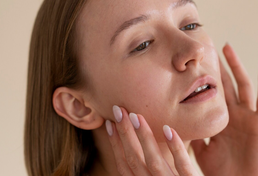 Application du soin Seomse cible imperfections sur le visage, geste routine sur peau sujette aux imperfections